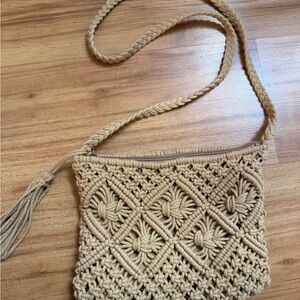 Handmade Woven Crossbody Bag in Beige